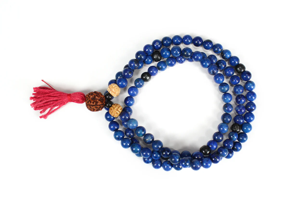 Lapis Lazuli, Ebony, and Rudraksha Full Mala - Image 3