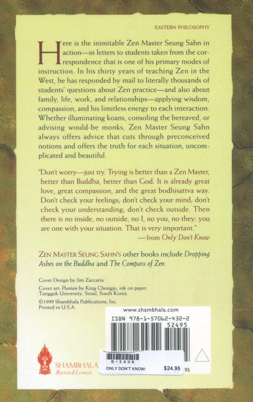 Only Don't Know: Selected Teaching Letters of Zen Master Seung Sahn - Image 2